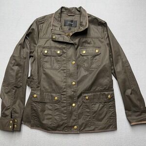 New J.Crew Olive Utility Jacket Women's M Military Field Coat Cotton 19034 waxed